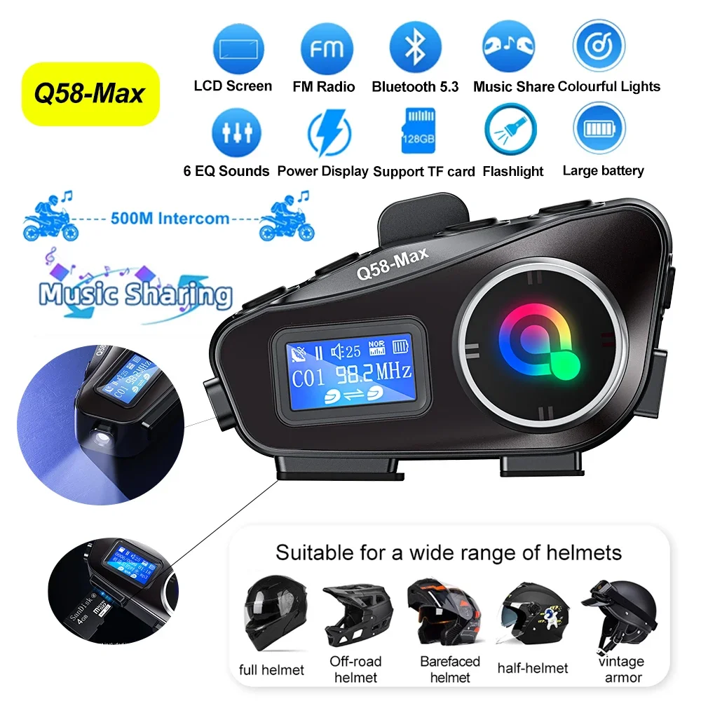 Universal Motorcycle Helmet Intercom Headset - Display a grande schermo casco interfono