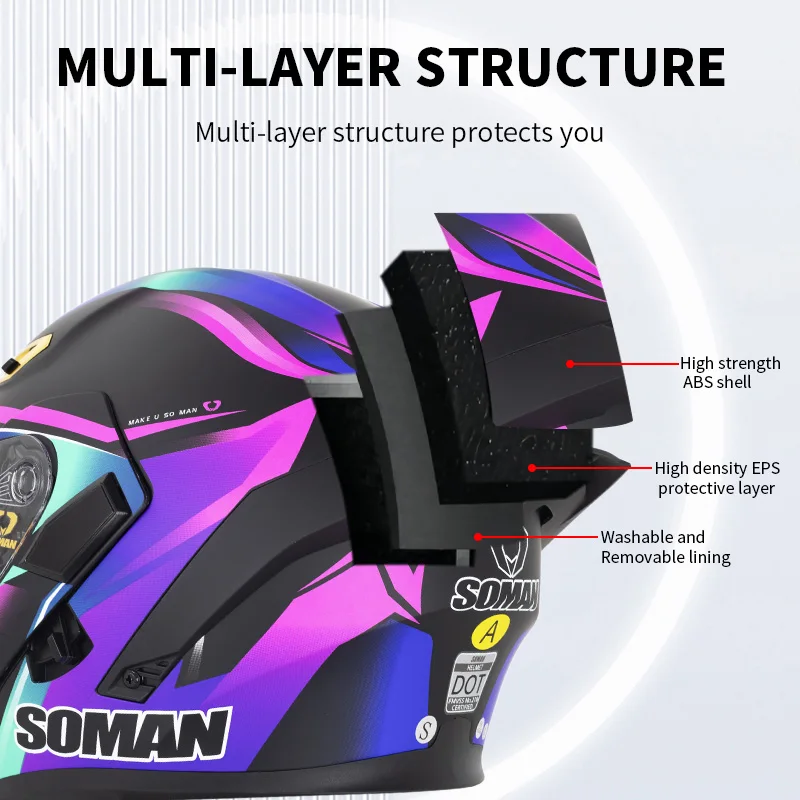 SOMAN Casco integrale Caschi d - Dual Visor Motorcycle Racing Helmet recensione e prezzo